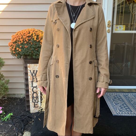 Vintage Corduroy Tan Belted Trench Coat W/ Buttons & Pockets Sz M 🤎 - Picture 6 of 12
